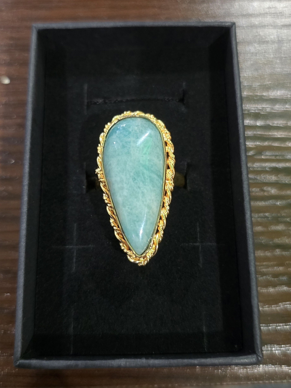 Gold-Tone Over 925 Sterling Silver Teardrop AMAZONITE Size 9 Ring - Jewelry